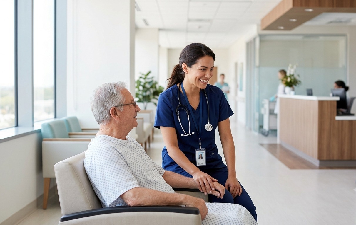 A SafeWatch professional providing focused support to a patient