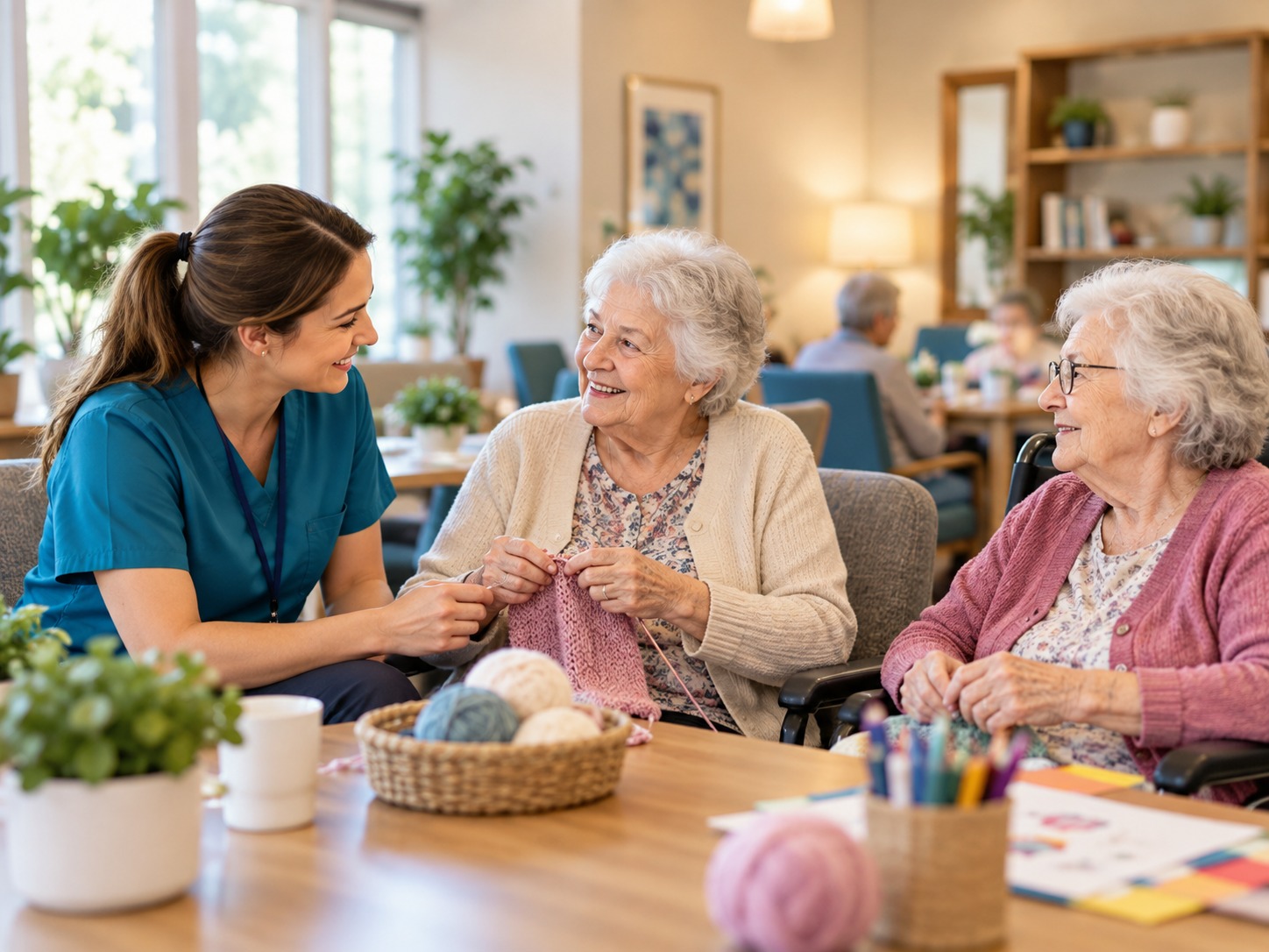 A SafeWatch professional assisting an older adult